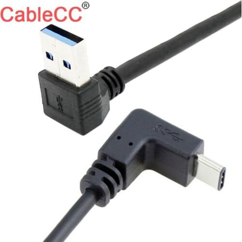 Cablecc Reversible 100cm USB 3.1 Type C USB-C Angled to 90 Degree Up Angled A Male Data Cable for Laptop & Tablet & Phone