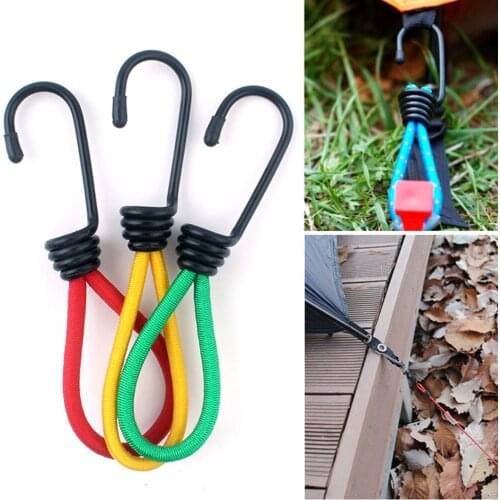 Tent Pegs 6pcs Outdoor Camping Tent Elastic Rope Buckle Hook Fixed Bundle Straps Camping Accessories Random Color