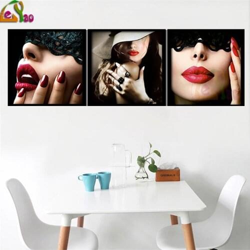 3pcs 5d DIY Diamond Painting Triptych Elegant Lady Velvet Cross Stitch Diamond Embroidery Sexy Woman Mosaic Handmade Home Decor