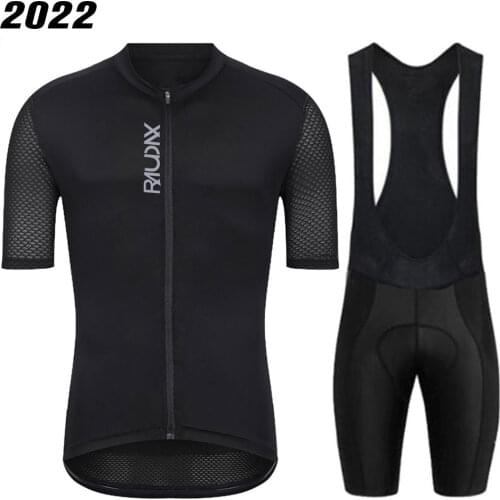 Men Cycling Jersey Set 2021 Summer Short Sleeves Cycling Clothing Breathable Triathlon Bike Uniform Ropa Ciclismo Verano Black