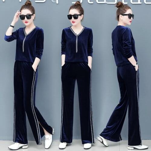 2pcs Women Sportswear Tracksuit Velvet Spring Autumn Loose Running Jogging Outfits Workout Casual Set Sport Suit Sweatshirt+pant