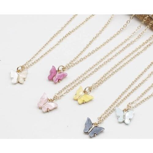 Beautiful color acrylic butterfly necklace men and women gradient blue butterfly pendant metal necklace fashion party gift jewel