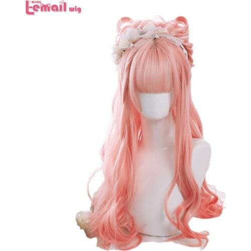 L-email wig Long Gradient Pink Lolita Wig Loose Wave Wig Harajuku Kawaii Cosplay Wig Heat Resistant Synthetic Hair Party