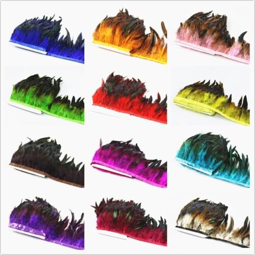 15-20CM Multicolor Chicken Rooster Tail Feather Trims Strip for Wedding Dress Skirt Party Clothing Decoration DIY Craft Making