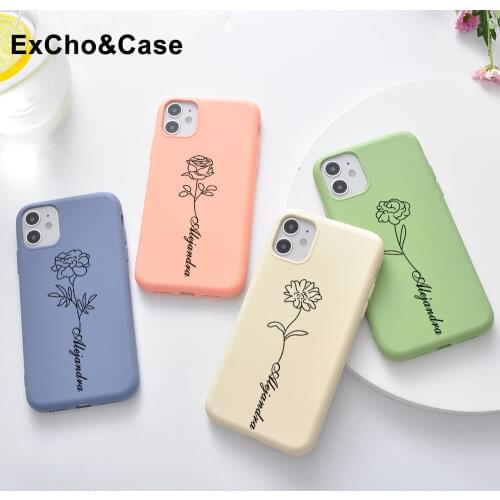 Custom Name Rose Flower Pattern Phone Case For iPhone 12 11 Pro Max X XR XS Max 7Plus 8Plus Soft silicone phone Cover Best Gift
