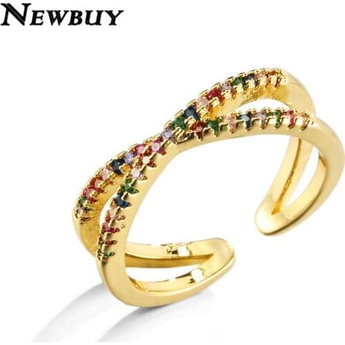 NEWBUY Fashion Gold Rings X Shape Womens Zircon Ring Jewelry Womens Engagement Party Jewelry Wholesale