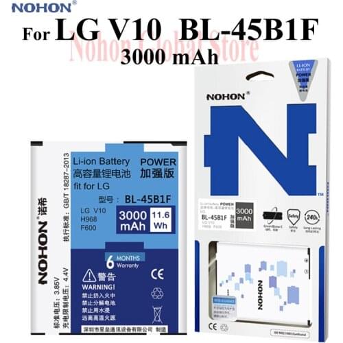 New NOHON Battery For LG V10 H961N H968 F600 BL-45B1F Replacement Rechargeable High Capacity 3000mAh Mobile Phone Li-ion Bateria