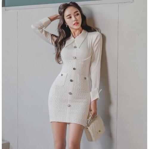 New arrival fashion comfortable white mini formal dress high quality elegant vintage work style Single breasted OL pencil dress
