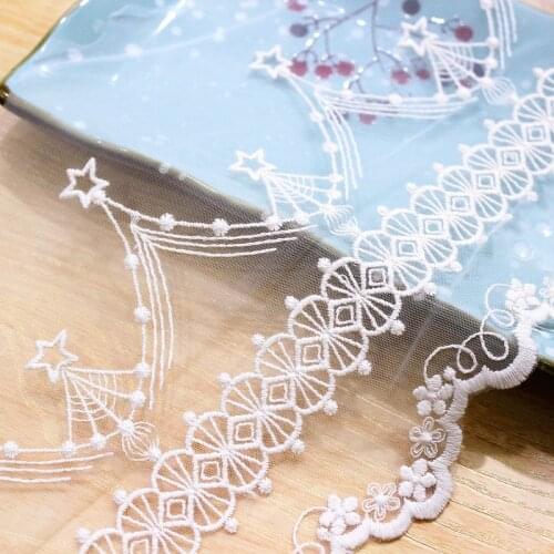 New Beige Exquisite Design High Define star Mesh Embroidered Lace Trim Lace Fabric Accessories Width17cm 3Yds/lot