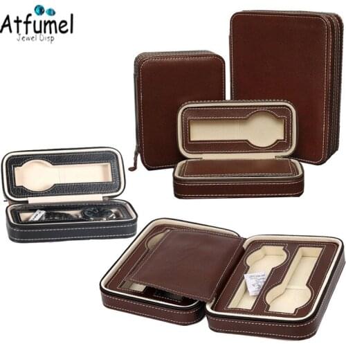 2/4/8 Grids Faux Leather Watch Display Storage Box Case Wrist Watch Organizer Storage Tray Zipper Travel Watch Collector Box