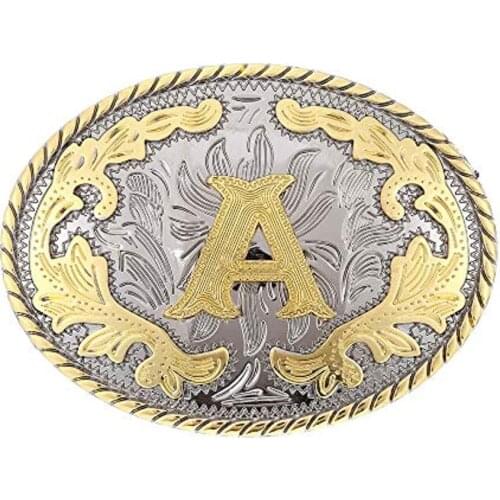 Oval shape letter ABCD-Z Western cowboy belt buckle for man custom width 4cm zinc alloy belt buckle
