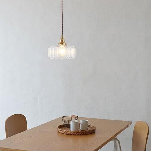 Retro Japanese Simple Brass Glass LED Pendant Lights Creative Personality Restaurant Bar Transparent Crystal Balcony Chandelier