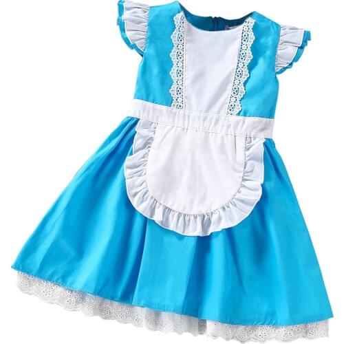 RuifGlasb Baby Alice dress Kids Lolita Angel cotton costume Cute Anime Maid Layer Dress For Girls Cosplay Fantasia