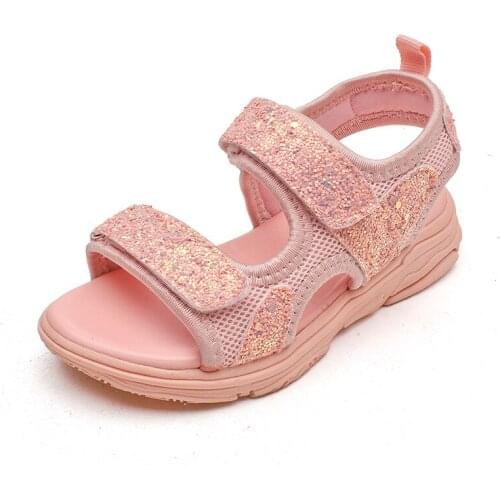 New summer sandals 2019 new girls non-slip sequins open toe shoes large size student casual sandals