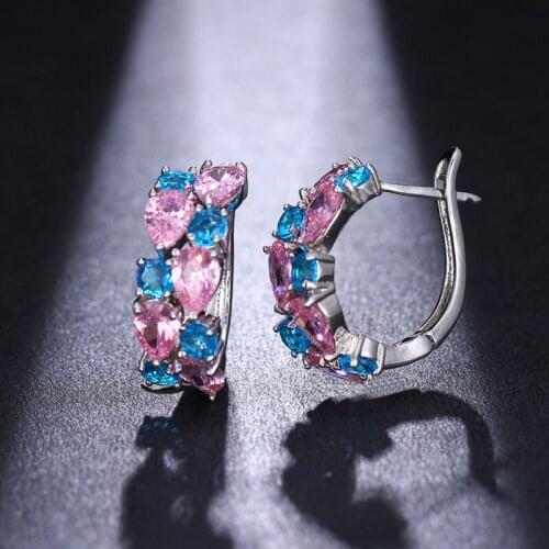 ORZTOON Luxury Shiny Crystal Zircon Earrings For Women Elegant Pink Purple Engagement Wedding Bridal Earrings Jewelry Party Gift