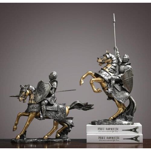 Nordic Luxury Roman Cataphract Soldier Horse Statue Medieval Armor Hors Sculpture Figure Resin Crafts Home Decoration Knights