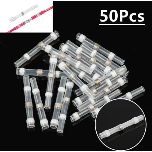 50Pcs 26-24AWG Heat Shrink Solder Wire Connectors Seal Waterproof Insulation Terminals White-Automotive Marine Insulated