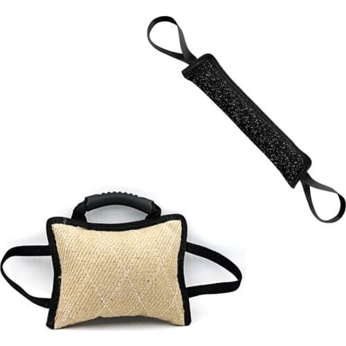 Training Bite Tug Toy Jute Linen Bite Pillow with 3 Handleswith Young Dog Chewing Arm Sleeve with 2 Handles