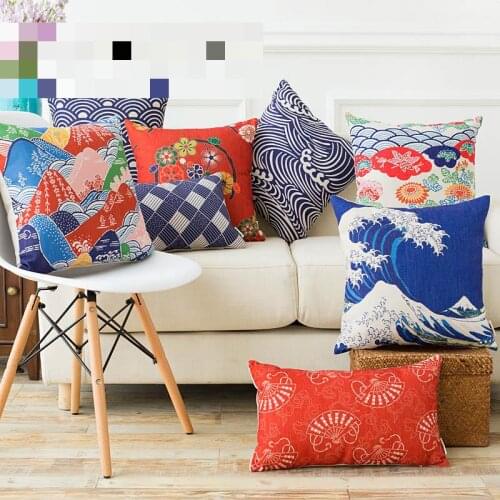 Classic Japanese Landscape Printed Cushion Decorative Pillow Ukiyo Art Pillowcase Home Decor Sofa Throw Pillow 17*17inch