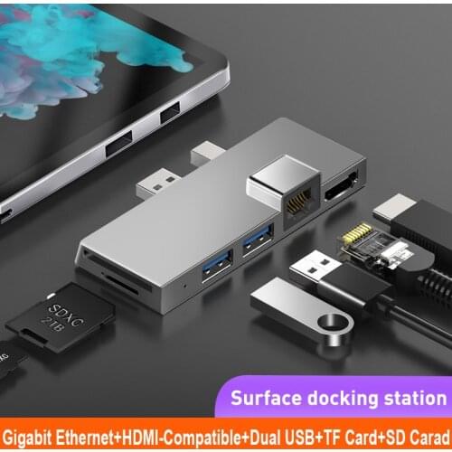 USB Hub Multiple Adapter For Surface Pro 4/5/6 USB 3.1 To Gigabit Ethernet Port Converter Support HDMI-Compatible/USB/TF/SD Card