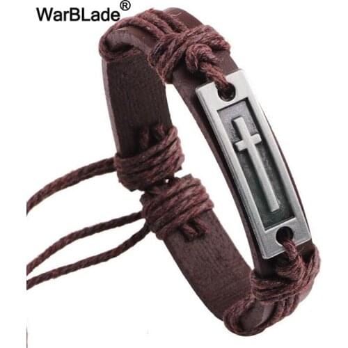 WarBLade 10pcs Vintage Leather Cross Jesus Bracelets Bangles Black Charm Bracelets For Women Men Friendship Wristband Jewelry