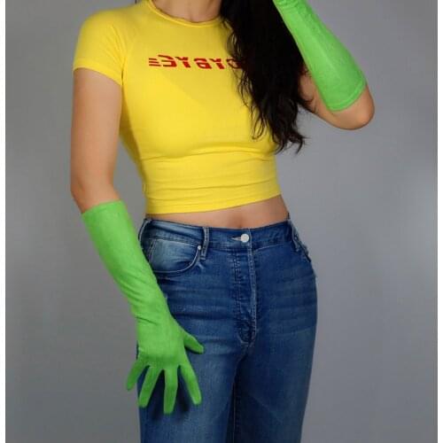 Suede Leather Long Gloves 40cm Matte Brushed Faux Leather Imitation Leather Light Green Avocado Women Gloves Slim Fit WJP43