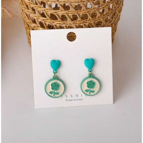 Origin Summer Fashion Green Flower Circle Geometric Dangle Earring for Women Girl Delicate Love Heart Earring Jewelry Pendientes