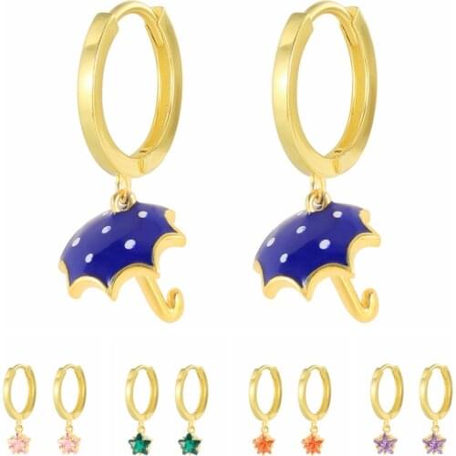 CANNER 2021 Trend Crystal Umbrella Star Pierced Hoop Earrings For Women 925 Sterling Silver Huggie Ear rings With Charm Aretes