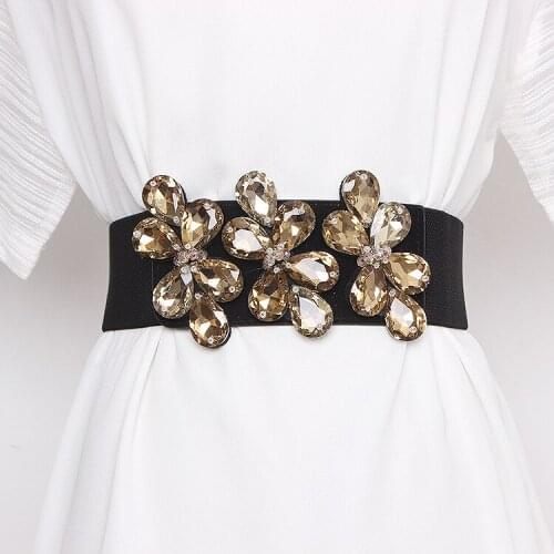 Handmade Flower Rhinestone Waist Belt For Women Flower Diamonds Elastic Strech Belt Luxury Design Feamle Street Dress Belt Sash