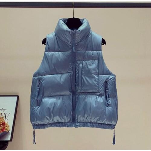 Womens Winter Vest Solid Zipper Stand Collar Pockets Ladies Sleeveless Jacket Casual Loose Waistcoat for Female 2021 New