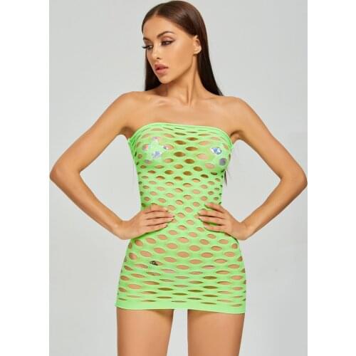 Women Sexy Lingerie Sheer Mesh See-Through Hollow Out Crop Tops Casual Clubwear Mini Dress Sleepwear Female Fashion Homewear