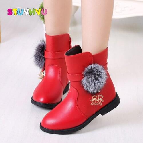 Winter Boots for Girls Shoes Leather Children Martin Boots Waterproof Slip Plus Velvet Warm Kids Snow Boots Little Girls Shoes