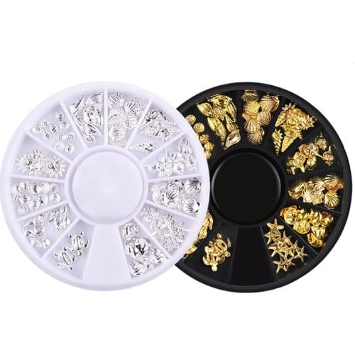 1 Box Mixed Ocean Sea Sytle 3D Alloy Nail Art Decorations Shiny Shell Conch Tortoise Metal DIY Beauty Manicure Accessories