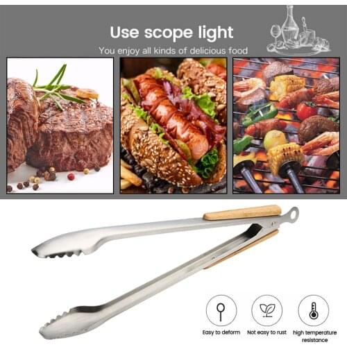 1pcs Wood Handle Barbecue Grilling Tong Salad Bread Serving Food Clip Kitchen Barbecue Grilling Cooking Tong Kitchen Accessories