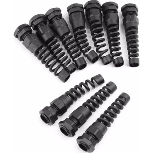 10pcs Length 70mm Waterproof M16 PG9 Cable Connectors Spiral Strain Relief Protector