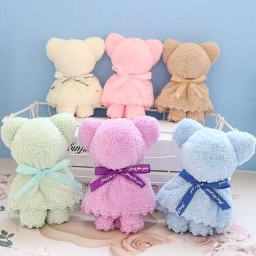20pcs Super Soft Coral Fleece Hand Face Towel Bath Bear Shaped Towels for Party Wedding Guest Gift Multi Color Choice