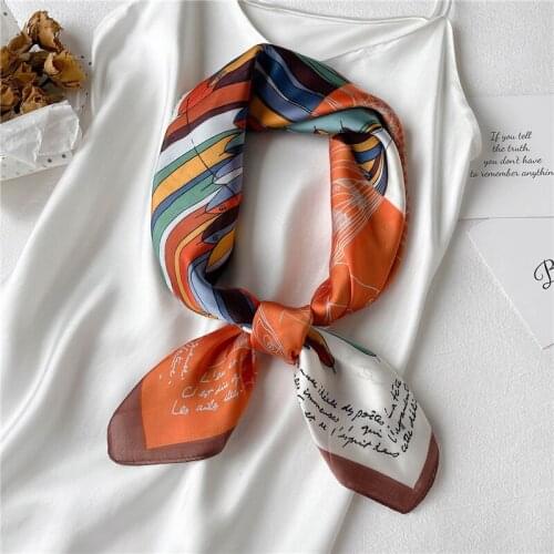2021 Elegant Neckerchief Satin Silk Square Scarf For Women Headband Female Hair Wrap Shawl Foulard Hijab Print Headscarf Bandana