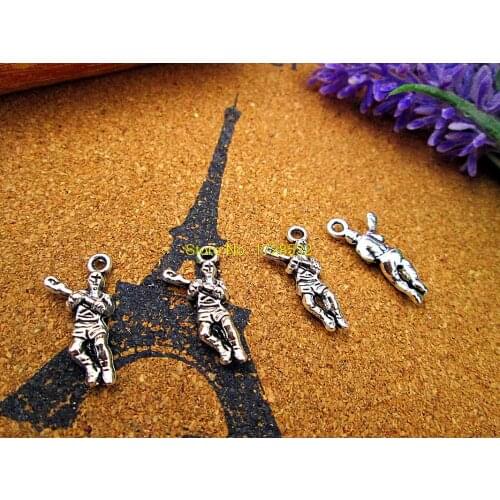 25pcs--Baseball player Charms Softball player charm Antique Silver 3D Baseball Hitter charm pendants Batting runner 24x12mm
