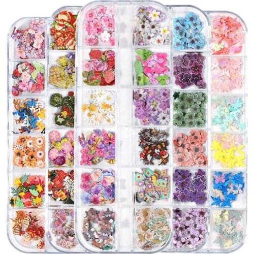 3 Boxes 3D Flower Nail Art Wood Pulp Chip Tips- Acrylic Holographic Flower Nail Sequin Decors Nail Art Stickers