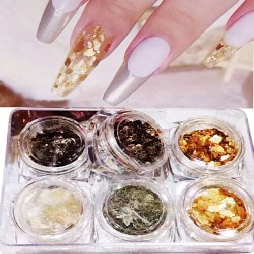 6boxes 3D Mica Flakes Nail Art Decorations Glitter Irregular Natural Mica Slice Gradient Pearl Jewelry Manicure Paillette Flakes