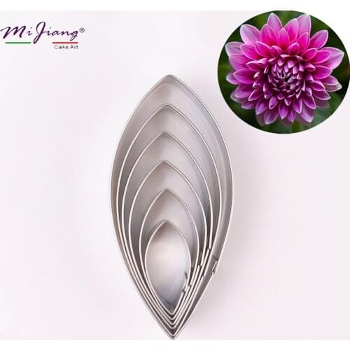 6pcs/set Mijiang Stainless Steel Dahlia Flower Petal Cutter Slicers Cake Decorating Tools Fondant Cookie Moulds Bakeware A606