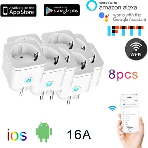 8/1PCS Portable Smart Plug WiFi Socket EU 16A Timing Function SmartLife APP Control Work With Alexa Google Assistant