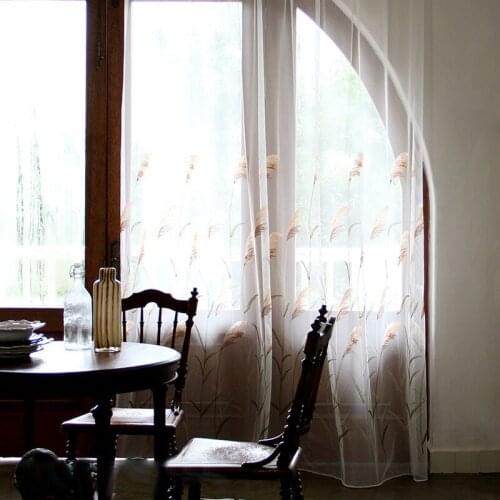 American Retro Nordic Pastoral Embroidery Screens Living Room Balcony Bay Window Curtains Custom Original Embroidery Reed Tulle