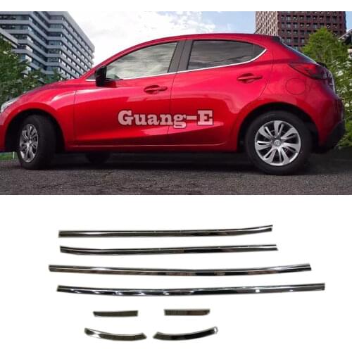 For Mazda 2 Demio 2015 2016 2017 2018 Car Stick Stainless Steel Car Garnish Pillar Window Middle Strip Trim Frame Lamp Hood 8pcs