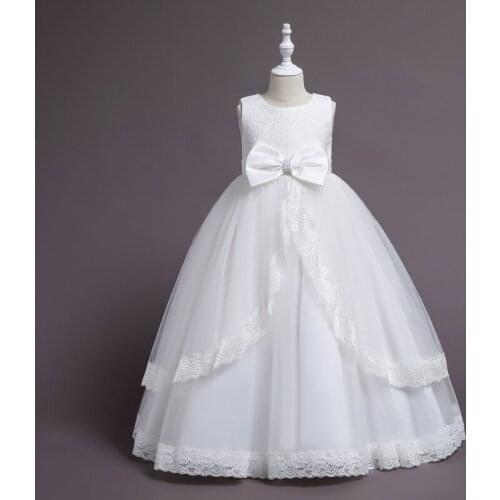 White Lace Wedding Bridesmaid Summer Dress Children Bow Princess Birthday Party Prom Gown Vestidos Baby Girls Clothes 12 Years