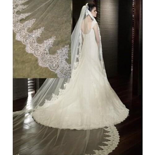 White/Ivory Wedding Veil 2M/ 2.5M / 3m / 4M Long Comb Lace Mantilla Cathedral Bridal Veils Wedding Accessories Veu De Noiva