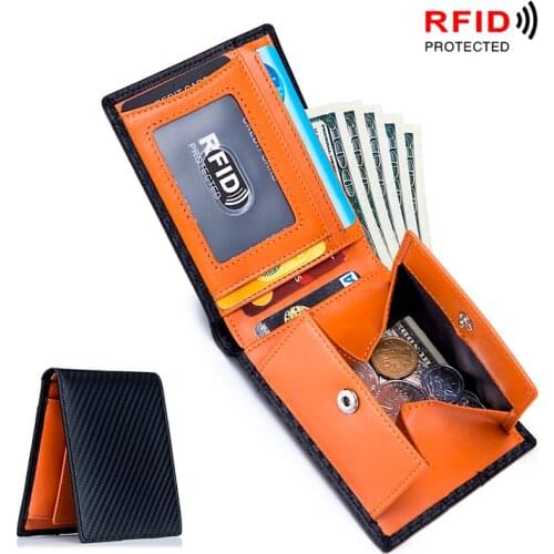 Carbon Fiber RFID Card Wallets Men Wallet With Coin Pocket ID Credit Card Holder RFID Luxury Brand Mens Coin Purse CardHolder