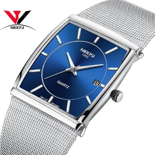 Reloj Hombre NIBOSI Square Watch Men Luxury Brand Mesh Strap Fashion Casual Analog Quartz Wrist Watch Relogio Masculino De Luxo