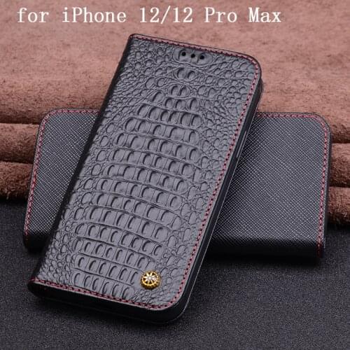 Top Layer Cow Genuine Leather Case for iPhone 12/12 Pro Magnetic Flip Phone Cover Bag for iPhone 12 Pro Max/12 Mini funda skin