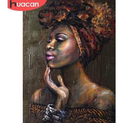 HUACAN Full Square/Round Diamond Painting African Woman 5D DIY Diamond Embroidery Portrait Mosaic Needlework Handicraft